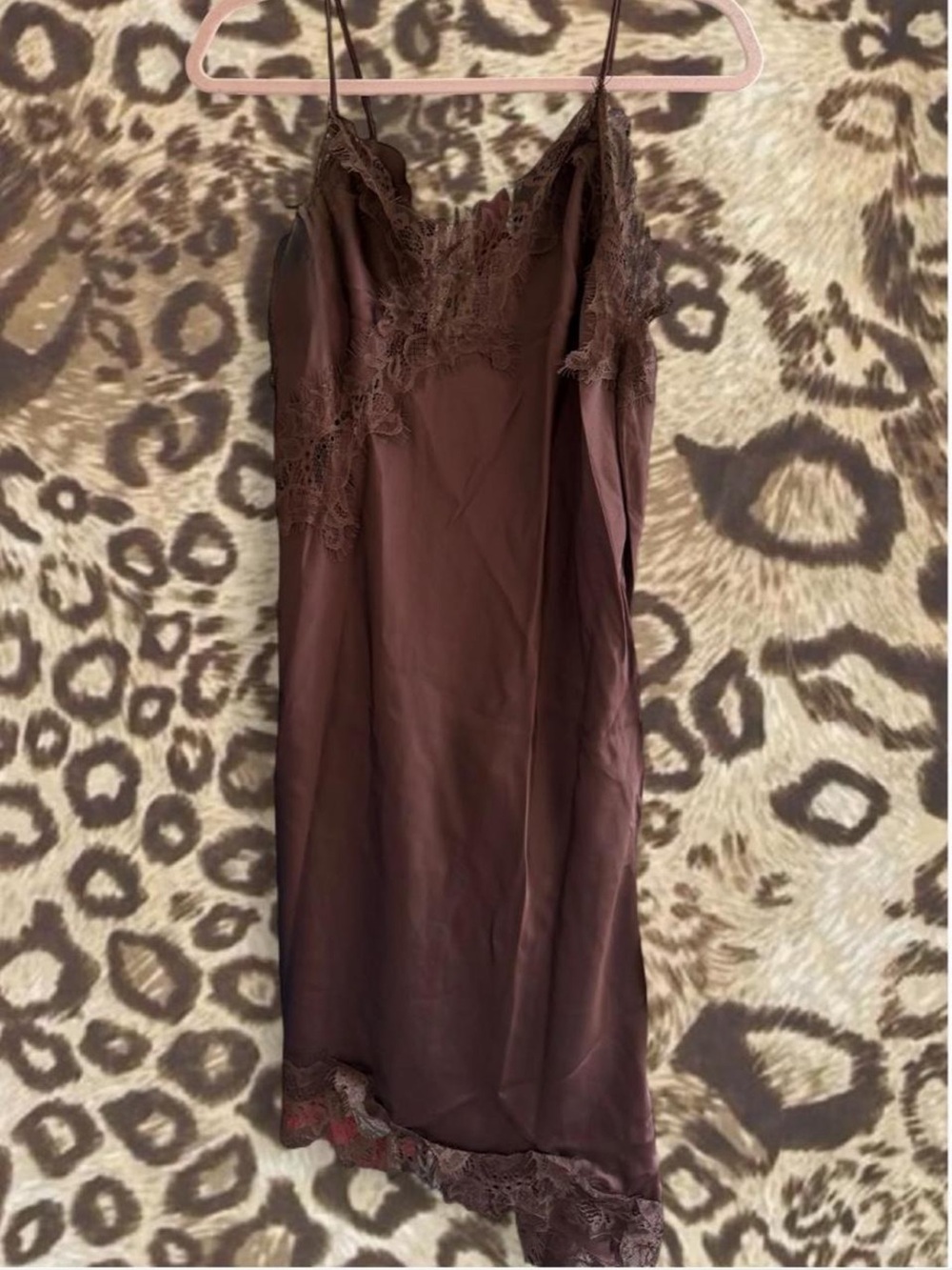 Amazon Brown Lace Trim Slip Dress